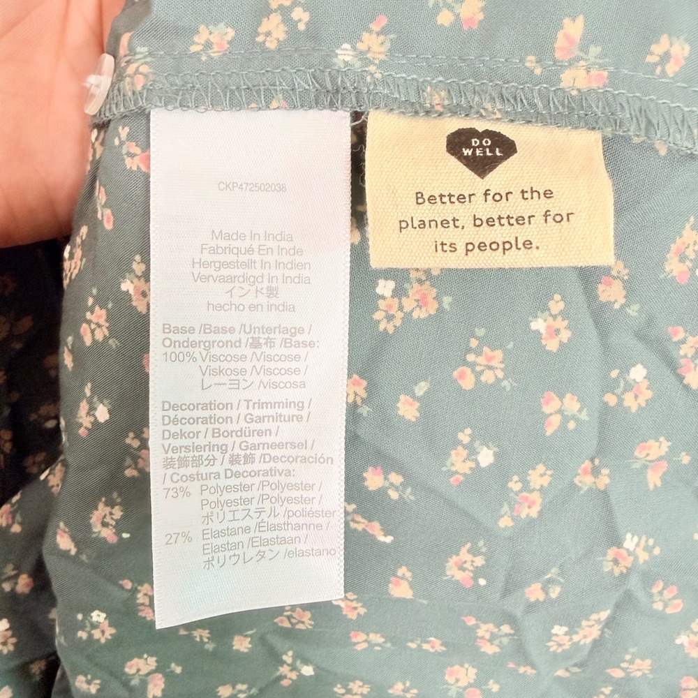 Madewell Tucker Tie Strap Mini Dress Green Floral‎ Smocked Tiered Small Summer - Picture 6 of 10